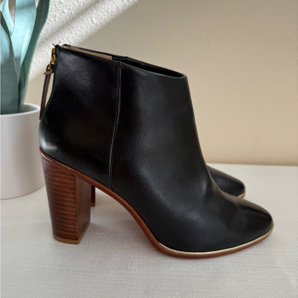 Ted Baker Black Leather Ankle Booties with Brown Heel - Picture 1 of 13